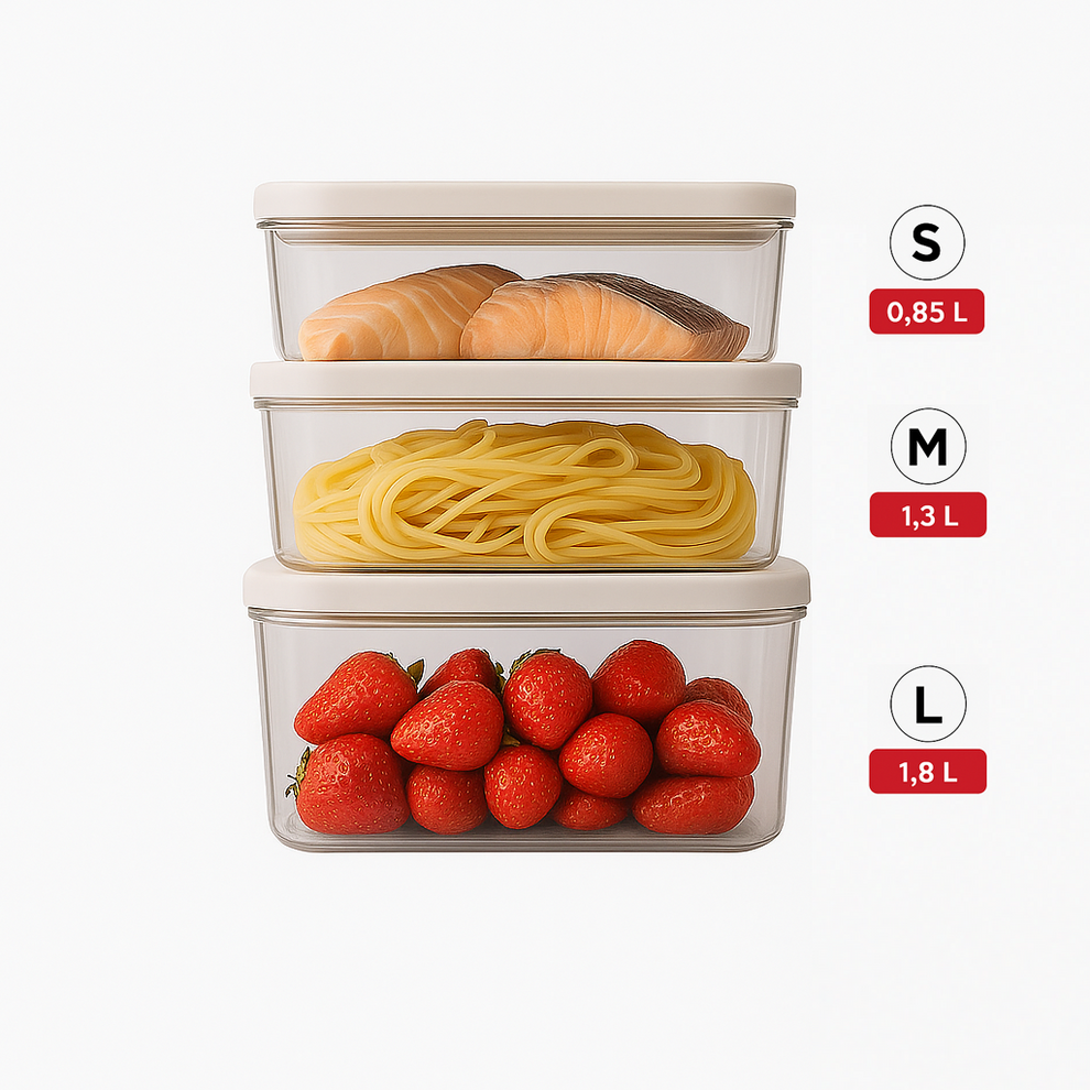Set of 3 vacuum containers (S, M, L) made of high-quality SAN polymer, BPA-free