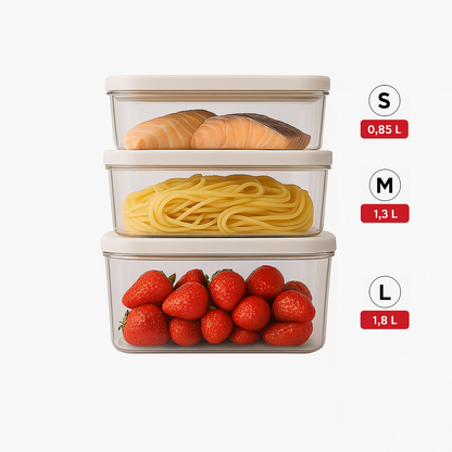 Set of 3 vacuum containers (S, M, L) made of high-quality SAN polymer, BPA-free